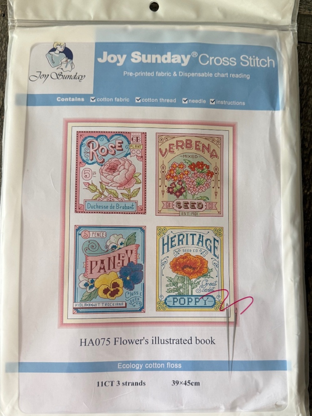 Flower Seed Envelopes Pre-Printed Joy Sunday Cross Stitch Kit 11ct Aida